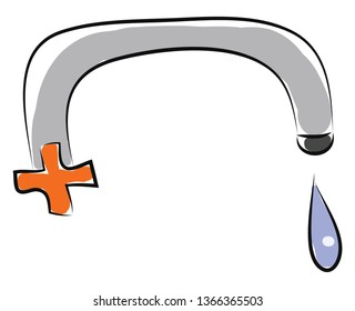Simple cartoon of a tap with a water drop vector illustration on white background