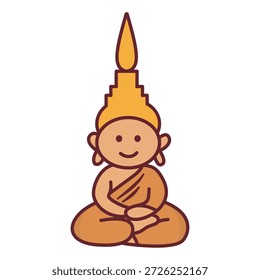 Desenho simples Tailandês ícone de estátua de Buda meditando com ushnisha chama halo