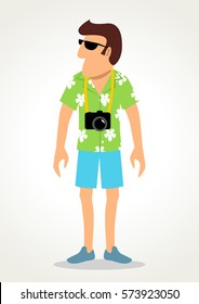 Simple cartoon of a tourist with camera