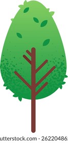 Einfacher Zeichentrickbaum mit abgerundeter Krone, braunem Stamm und Zweigen und grünen Blättern einzeln auf weißem Hintergrund, die Natur-, Wachstums- und Umweltkonzepte darstellen