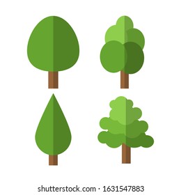 Simple Cartoon Tree Set, flat design 