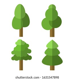 Simple Cartoon Tree Set, flat design 