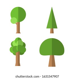 Simple Cartoon Tree Set, flat design 