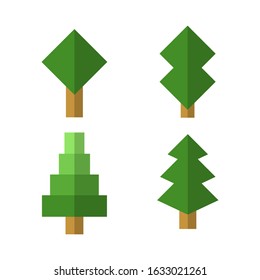 Simple Cartoon Tree Set, flat design 