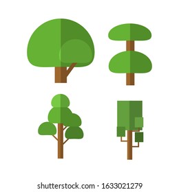 Simple Cartoon Tree Set, flat design 