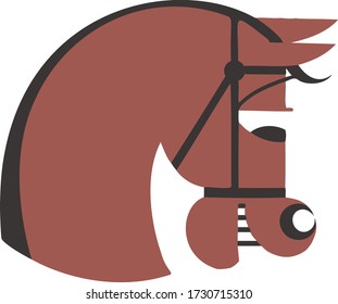Simple cartoon vector Illustration of a brown, laughing, cartoon horse head.