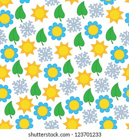 Simple cartoon vector seamless backgroun pattern with season symbols