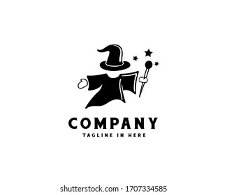 simple cartoon witch with stick logo design inspiration