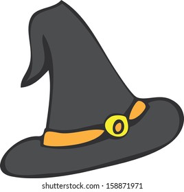 A simple cartoon of a witch's hat with an orange band.