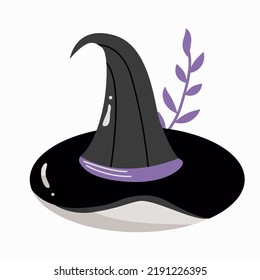 Simple cartoon wizard hat icon, vector magic illustration for Halloween.