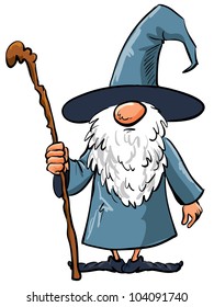 Simple Cartoon Wizard with staff. Isolated on white