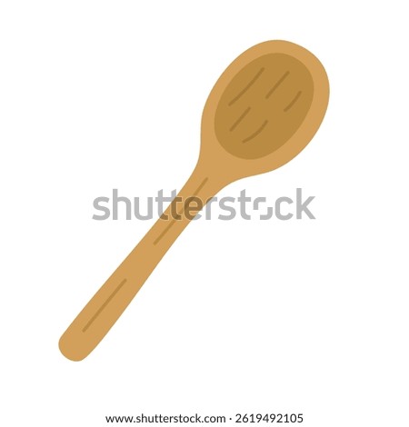 Simple cartoon wooden spoon kitchen utensil for cooking and serving food, isolated, flat vector style.