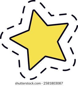 Simple cartoon yellow star rotating following a clockwise dashed path, isolated on a white background, ideal for educational, recreational, or business projects