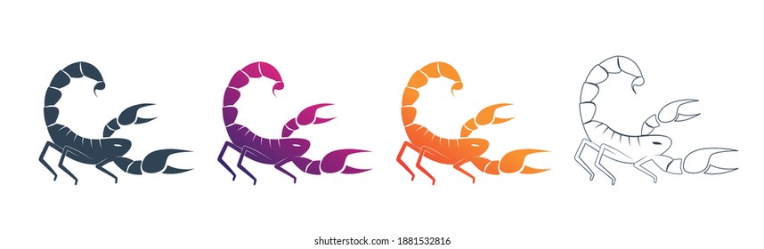 Simple cartoon zodiac sign Scorpio depicting arthropod animal. Illustration of an astrology sign Scorpion. Vector flat design set of web icons
