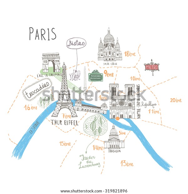 パリの簡単な地図と凡例アイコン フランス のベクター画像素材 ロイヤリティフリー