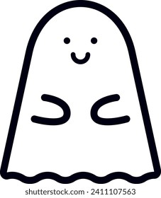 Simple, cartoon-style drawing of a friendly ghost, outlined in black against a white background.