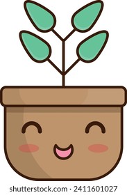 Simple, cartoon-style drawing of a potted plant with a face.
