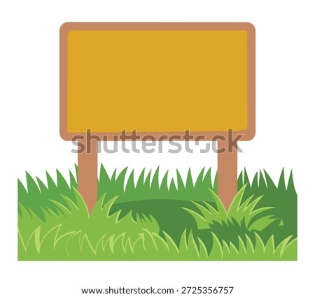 A simple, cartoon-style illustration of a blank, yellow signpost standing in green grass, ready for text or graphics.
