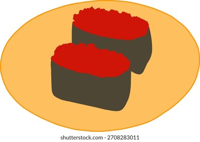 Ilustração simples em estilo cartoon com duas peças de sushi Gunkan Maki