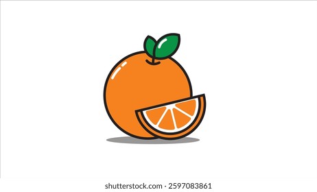 A simple, cartoon-style illustration of an orange and a slice of orange, perfect for representing healthy eating, fruit, or vitamin C.