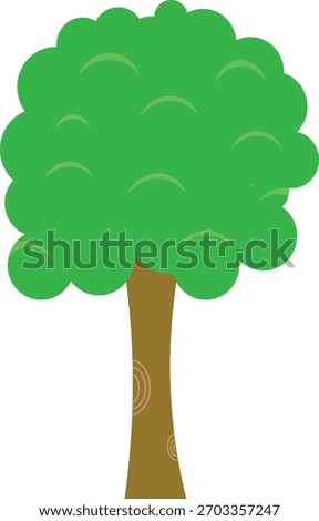 A simple cartoon-style illustration of a tree with a rounded green canopy and a brown trunk featuring growth rings. Ideal for educational materials, children's books, nature-themed designs, and enviro