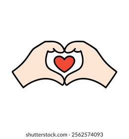 A simple, cartoon-style illustration of two hands forming a heart shape.