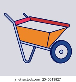 A simple, cartoon-style illustration of a wheelbarrow, perfect for adding a touch of whimsy to your designs. This cheerful graphic is ideal for gardening-themed projects.