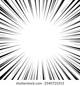 Linhas simples de concentração radial estilo desenho animado preto e branco
