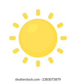 simple cartoon-style sun icon on a white isolated background, vector illustration of the symbol of energy, electricity, yellow bright sun