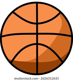 A simple cartoon-style vector illustration of an orange basketball with black lines and a slight shine effect, ideal for sports graphics or educational materials