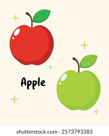 A simple, cartoon-style vector illustration of a pair of apples red and green, with green leaves, it's perfect for children's books, food-related designs, or as a logo elemen