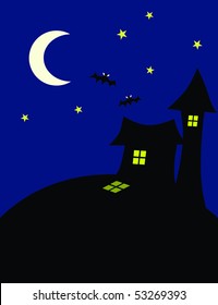 Simple cartoony scene with moon