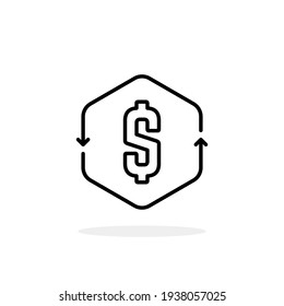 Simple Cash Flow Icon With Thin Line Dollar Sign. Flat Stroke Trend Modern Lineart Cashflow Logotype Graphic Design Isolated On White Background. Concept Of Global Monetary Policy Or Wealth Conversion