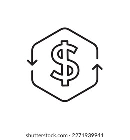 simple cash flow icon with thin line dollar sign. flat stroke trend modern lineart cashflow logotype graphic design isolated on white background. concept of global monetary policy or wealth conversion