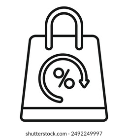 Simple cashback concept, a shopping bag with a percentage symbol and a downward arrow representing money being returned