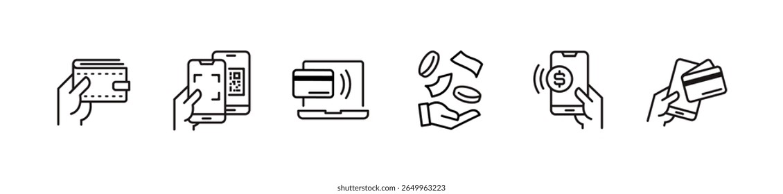 simple cashless online payment icon line set business money transaction digital purchase shopping signs outline vector illustration