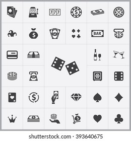 Simple casino icons set. Universal casino icons to use for web and mobile UI, set of basic casino elements 