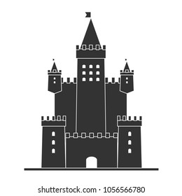 Simple castle icon line art and solid black color. Isolated vector illustration.