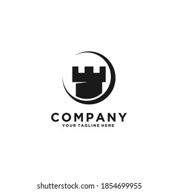 Simple castle logo design  fortress logo with moon logo template