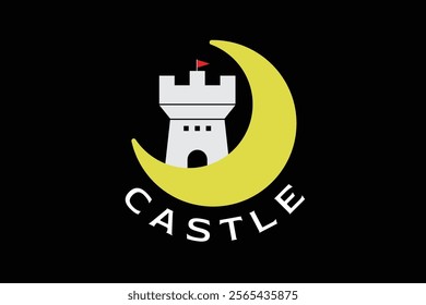 A Simple Castle Logo Template or Icon, suitable for your business, company, emblem, badge, etc. Incorporated Castle icon into the Crescent. Crescent Castle. Castle Crescent