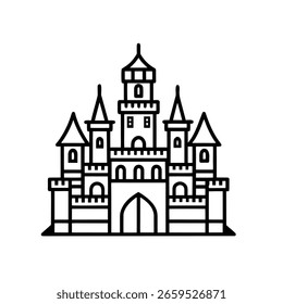 A simple castle outline icon presented as a clean graphic element, isolated on a white background for versatile use.