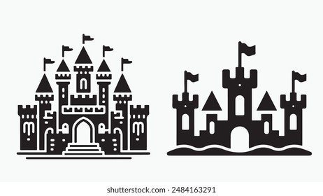 simple castles clip art ,silhouette , vector , white background