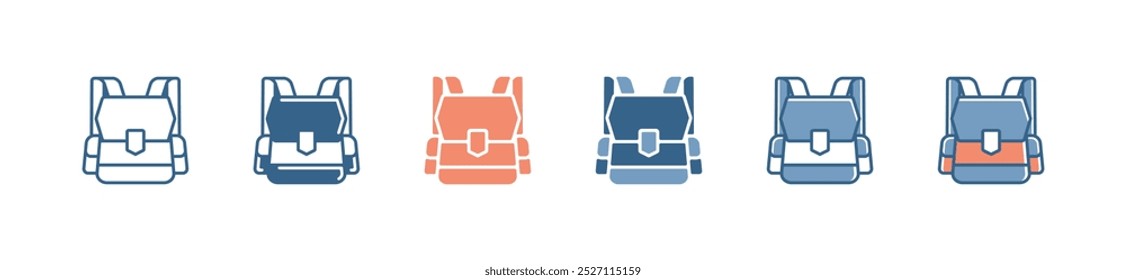 simple casual backpack icon set briefcase for hiking, traveling, school bag signs illustration