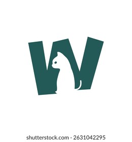 simple Cat animal with letter W logo, creative design template