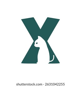 simple Cat animal with letter X logo, creative design template