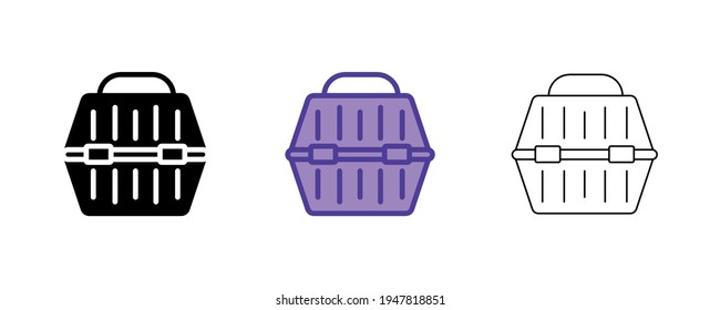 Simple cat and dog box icon set. Full cat-dog house isolated on white background. Technical line art vector illustration. Pet veterinarian at home. editable line set