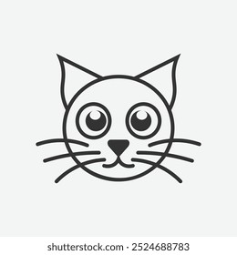 Ilustración de cara de gato simple | Vector de gato minimalista | Icono lindo del gato. Un icono de gato encantador con ojos grandes y expresivos y una sonrisa amistosa. Perfecto para productos para niños y negocios relacionados con mascotas.