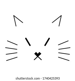 Simple cat face on a white background. Line art.