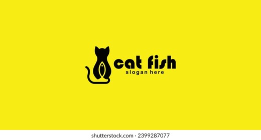 Simple cat fish logo design with unique concept| pet shop logo| premium vector