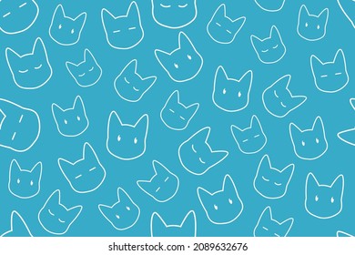 Simple Cat Line Seamless Pattern Blue Design